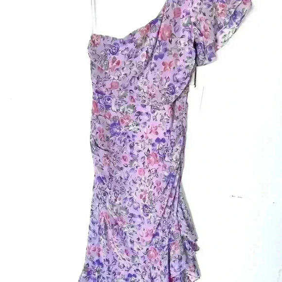 NWT! Floret Studios Floral Print One-shoulder Asymmetric Hem A-line Dress - Picture 5 of 7